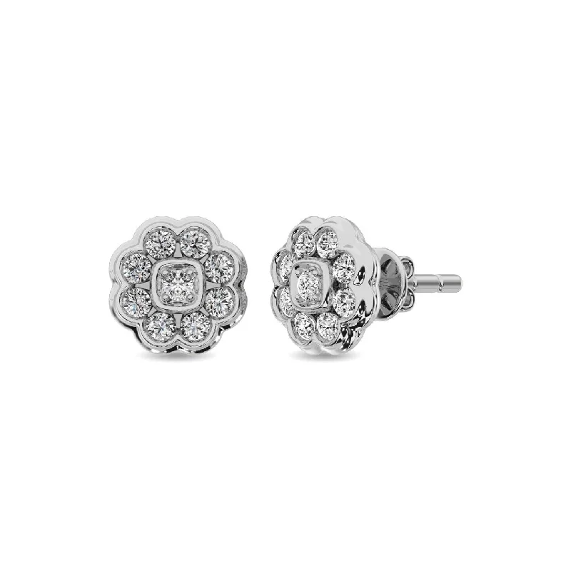 women's hoop earrings -Diamond 2/5 ct tw Flower Earrings in 10K White Gold