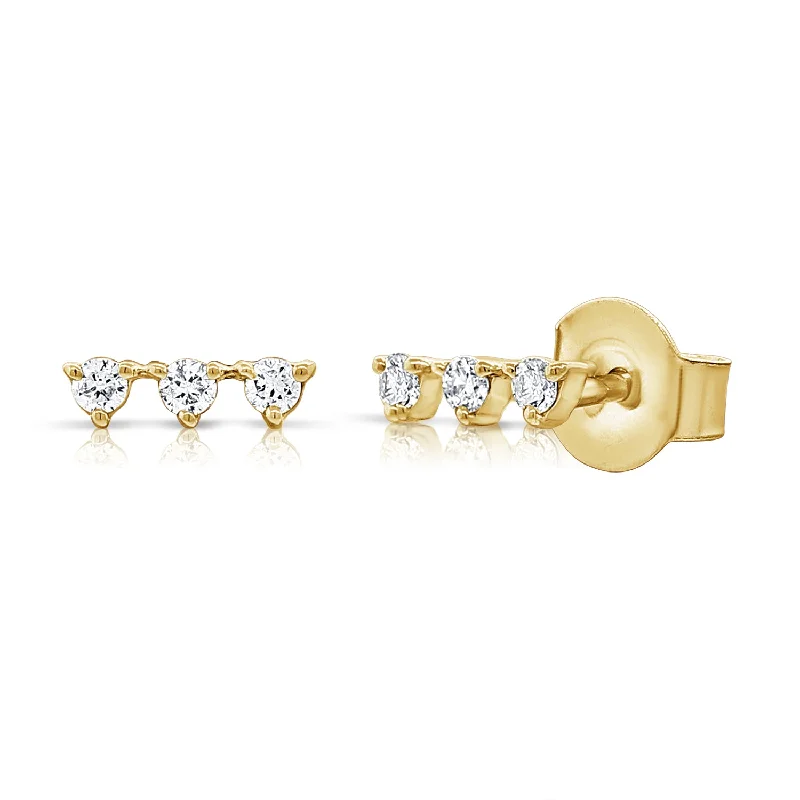 women's gemstone earrings -Triple Diamond Line Stud Earrings set with Round Brilliant Diamonds