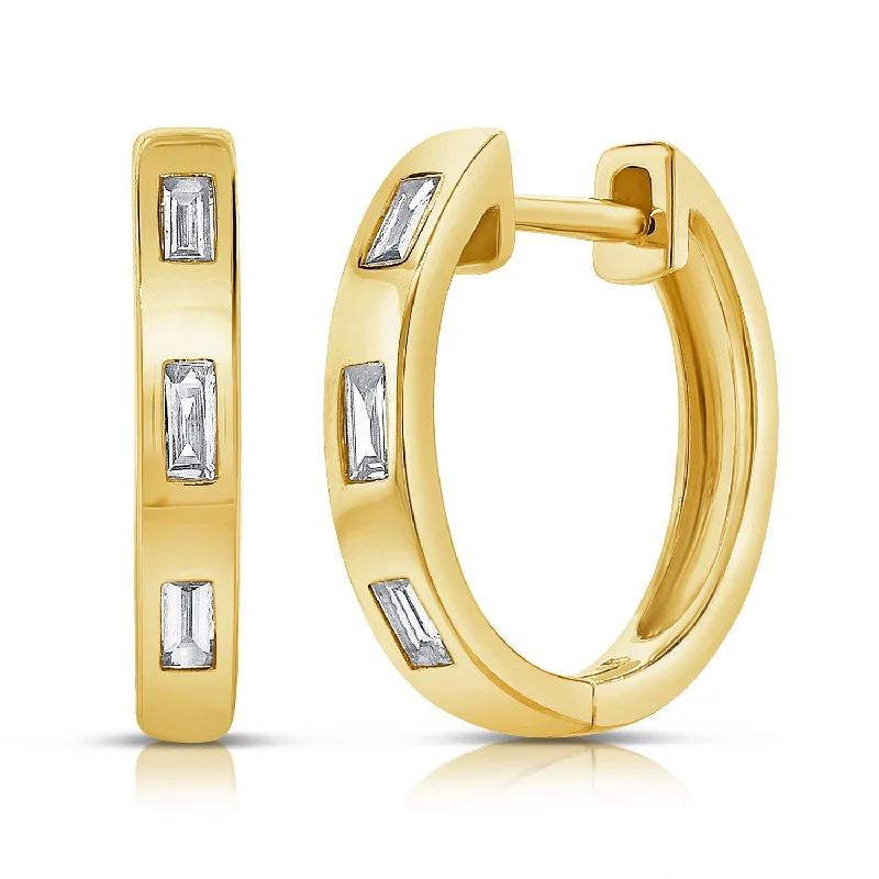 women's bar drop earrings -Diamond Baguette Fashion Huggie Earrings