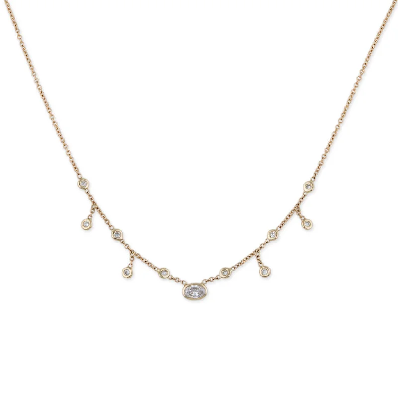 women's two-tone necklace -OVAL DIAMOND CENTER HALF SHAKER NECKLACE