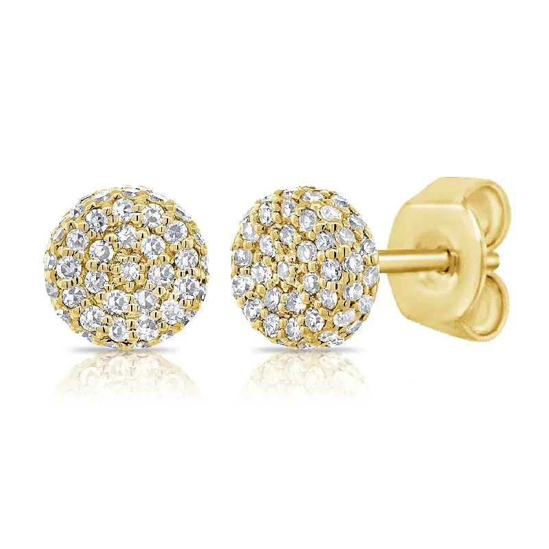 women's flower earrings -14K Gold Pave Diamond Stud Earrings