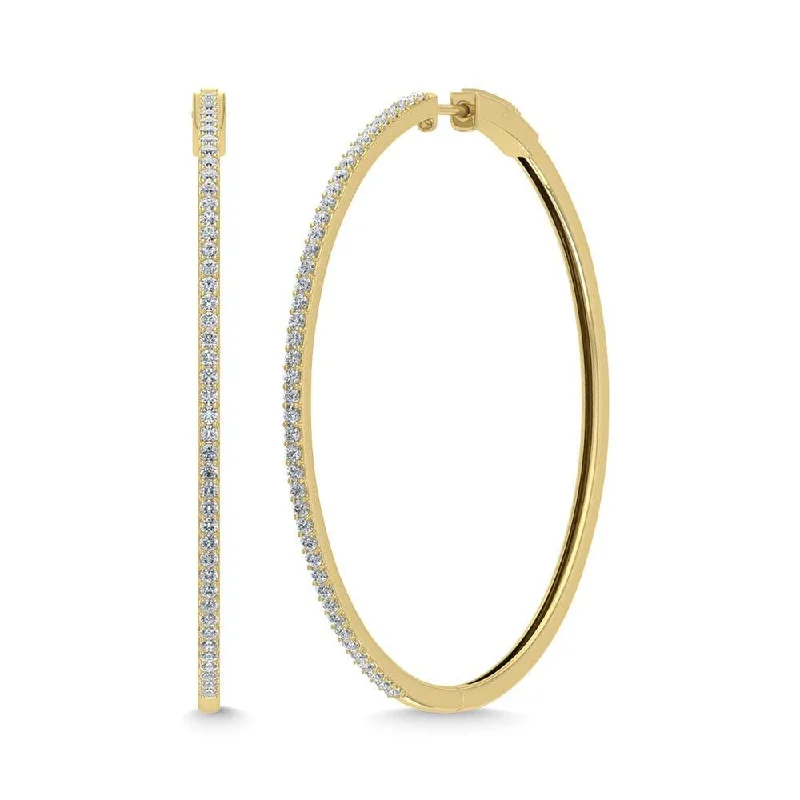 women's tribal earrings -Diamond 1 5/8 Ct.Tw. Round Shape Hoop Earrings in 10K Yellow Gold (2.5 inches)