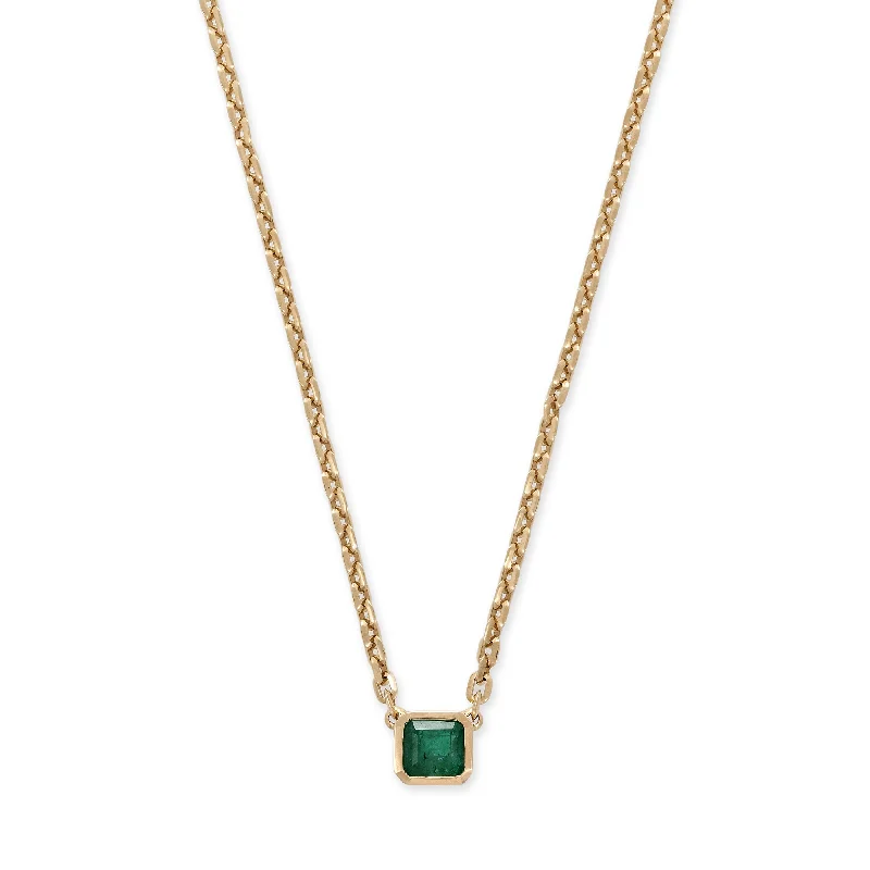 women's gold necklace -LARGE EMERALD BAGUETTE NECKLACE