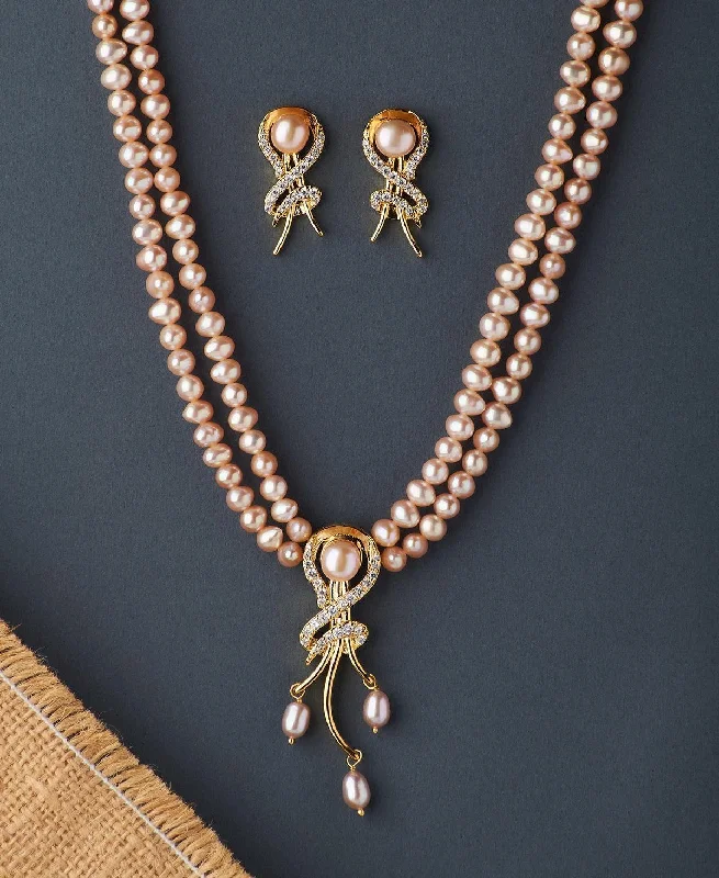 women's silver chain necklace -Fashionable Stone Studded Pearl Necklace Set