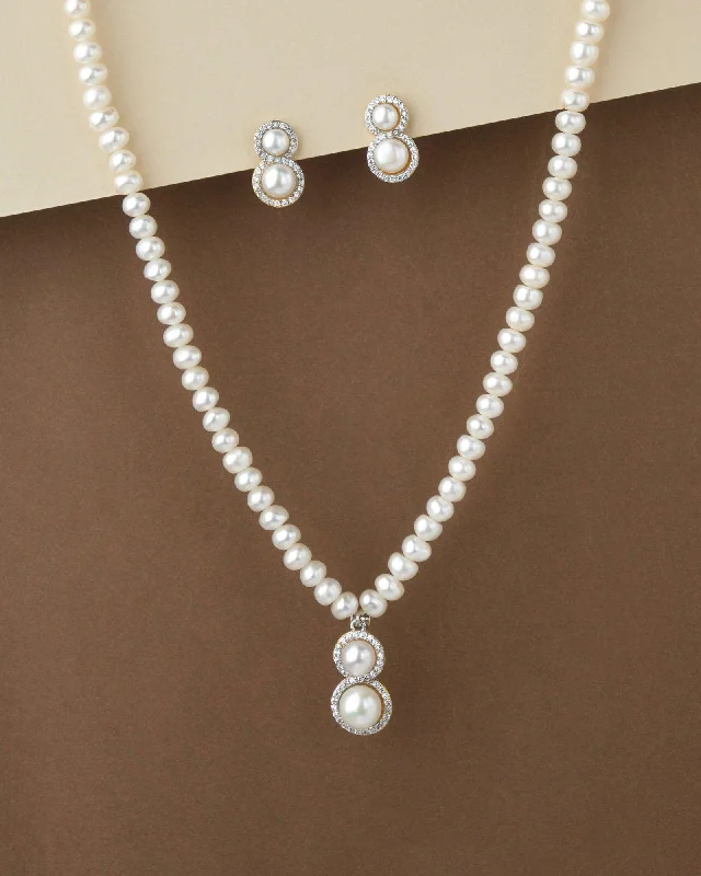 women's pearl pendant necklace -Elegant Real Pearl Necklace Set S23548