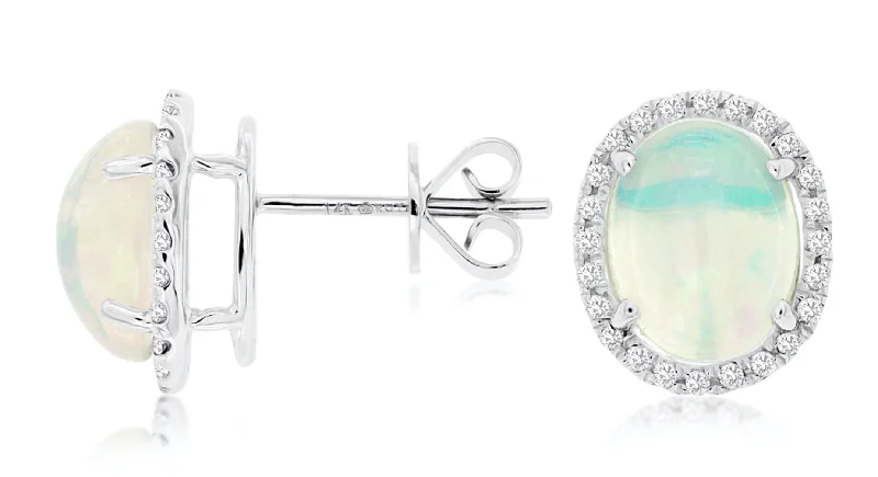 women's diamond dangle earrings -White Gold Opal Studs