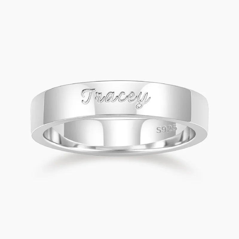 women's engagement ring with curved band -Personalized Engraved Name Ring | 4mm