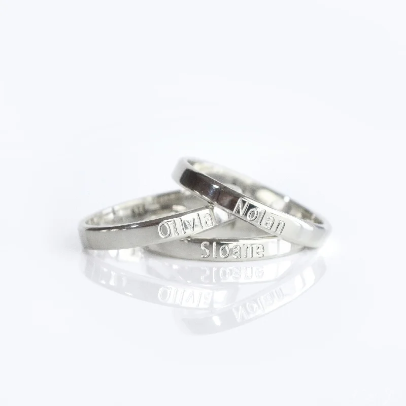 women's engagement ring with round halo -Custom Name Engraved Fingerband Ring [3mm]