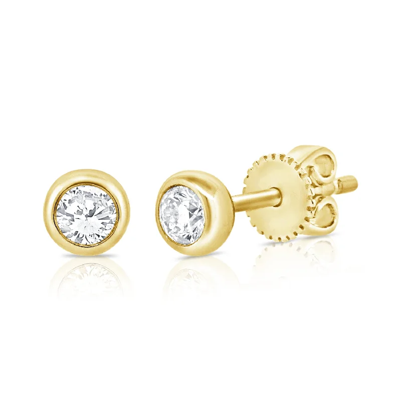 women's designer earrings -14K Gold Bezel-Set Diamond Stud Earrings