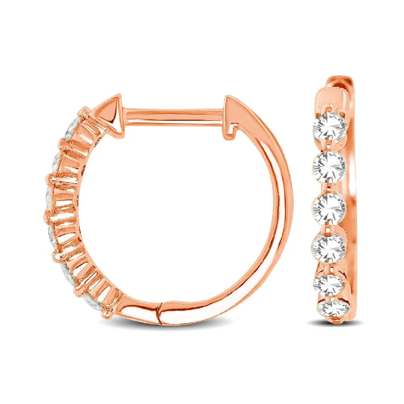 women's vintage earrings -14K Rose Gold 1/4 Ctw Diamond Hoop Earrings