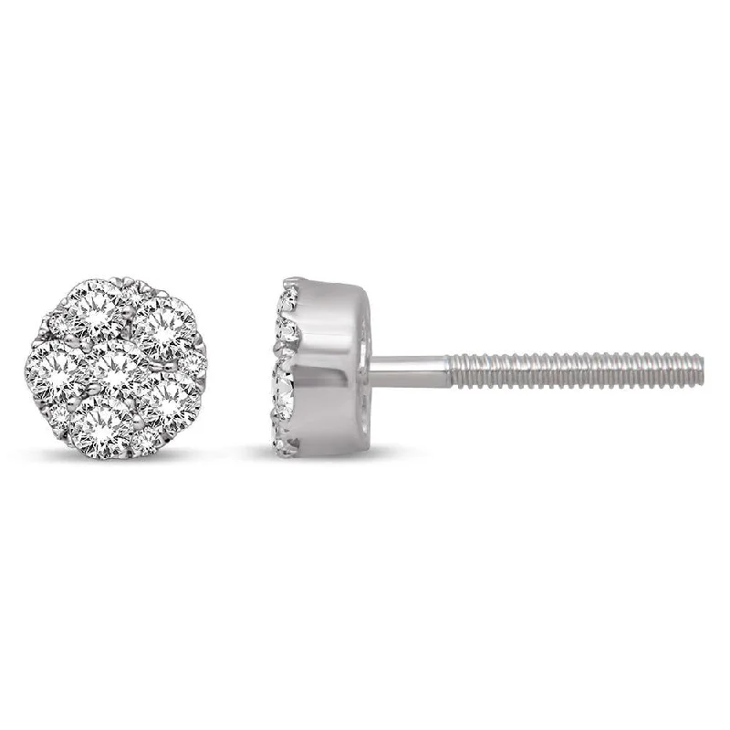 women's birthstone earrings -14K White Gold Diamond Flower Stud Earrings