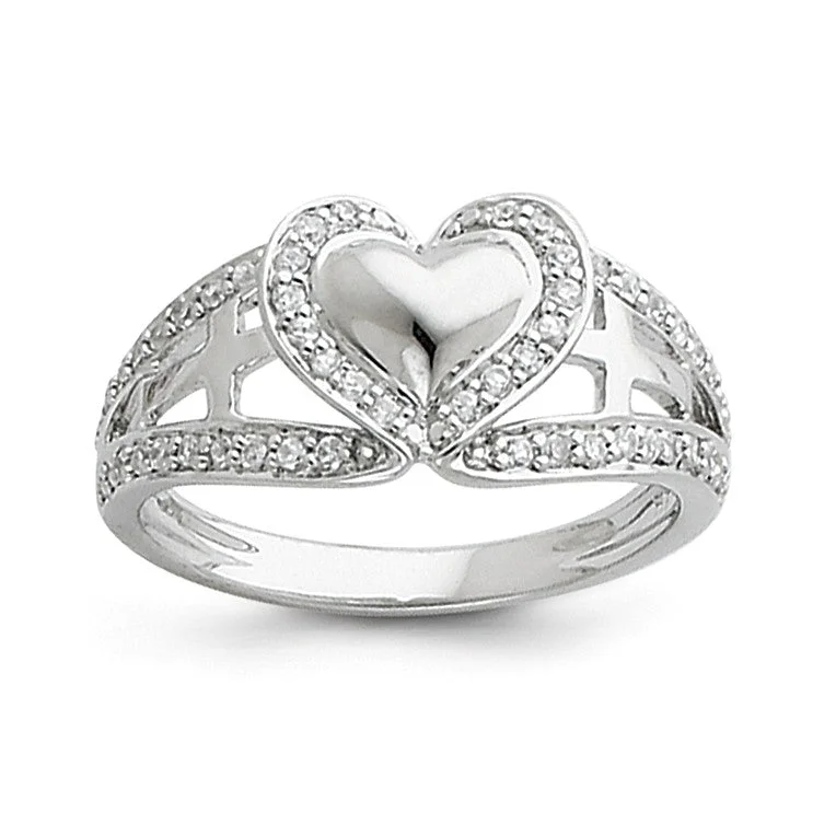 women's engagement ring with stackable design -Crossed Pure Heart Ring