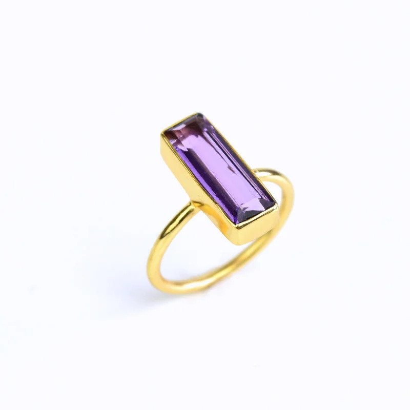 women's engagement ring with twist band design -Purple Amethyst Bar Ring : February Birthstone