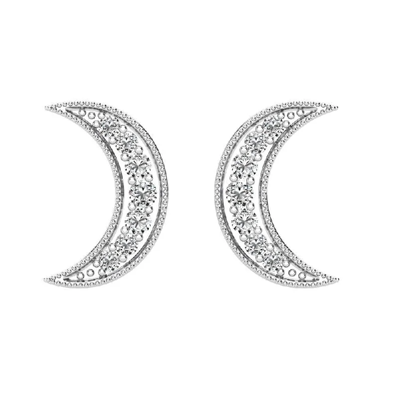 women's square earrings -Diamond 1/6 Ct.Tw. Crescent Moon Earrings in 10K White Gold