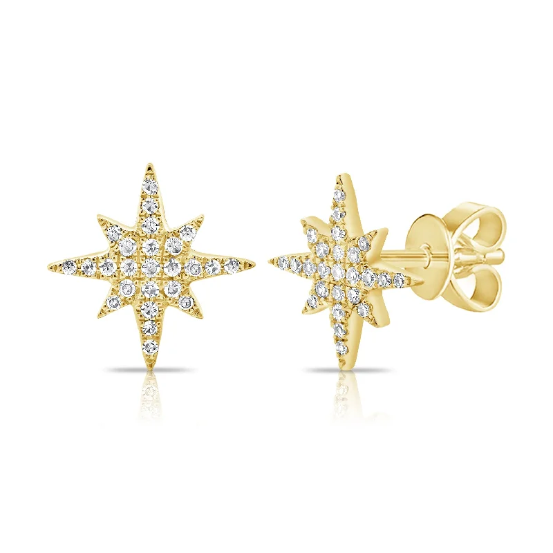 women's elegant earrings -Diamond Starburst Stud Earrings in 14K Gold