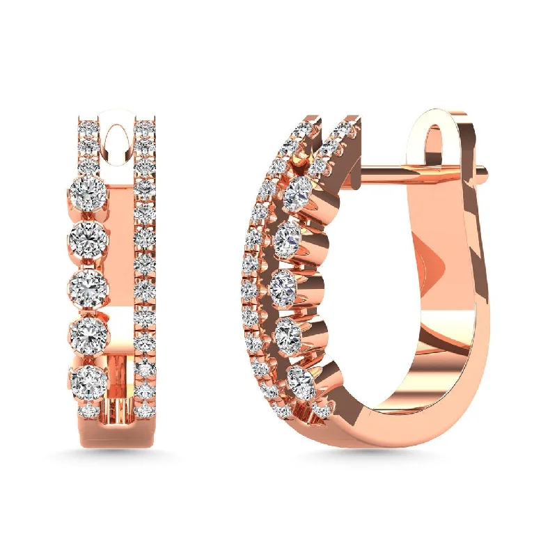 women's gemstone stud earrings -Diamond 1/4 Ct.Tw. Hoop Earrings in 14K Rose Gold