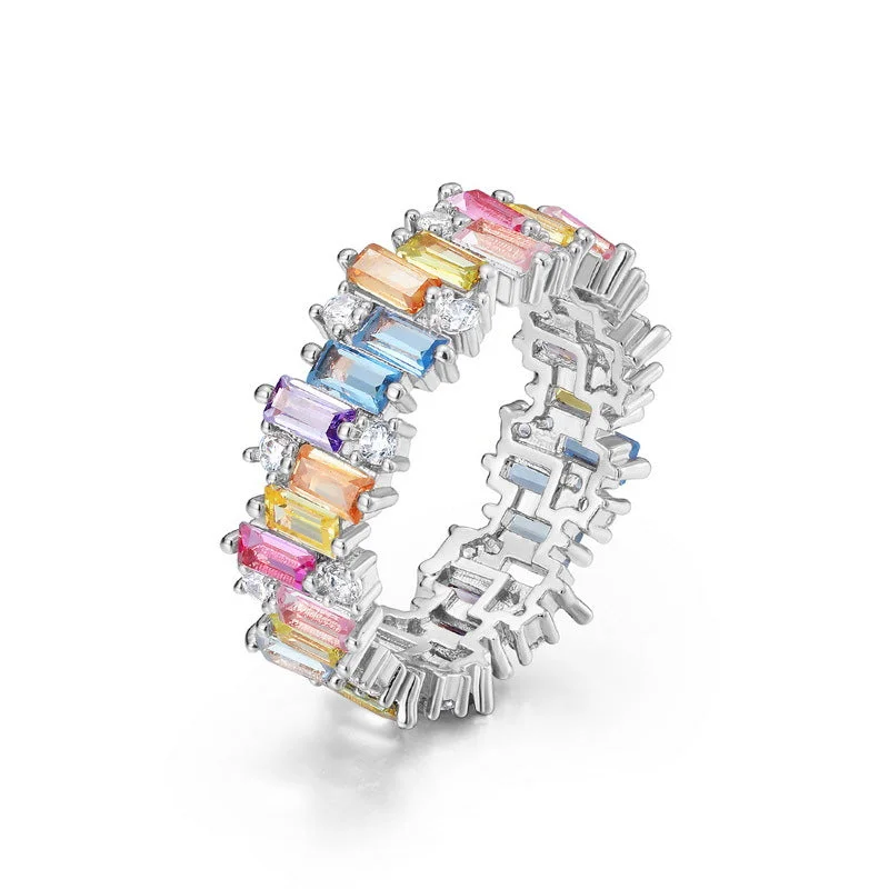 women's engagement ring with intricate setting -Pastel Rainbow Ring Band | S925