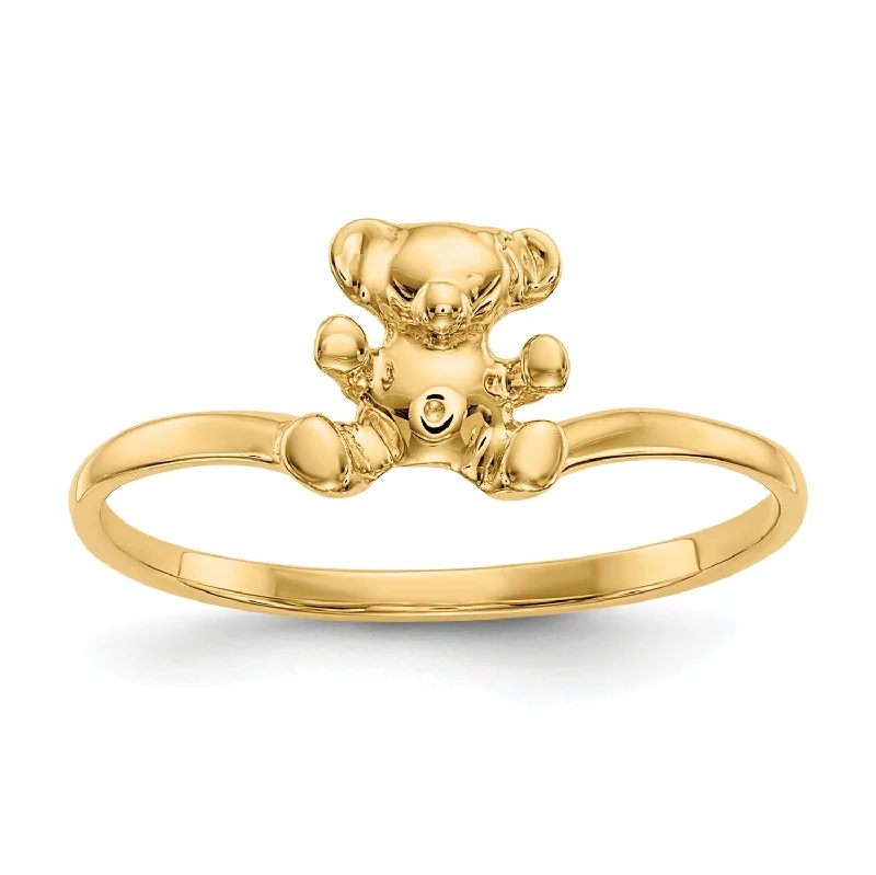 women's engagement ring with gemstone -14KT Yellow Gold Childrens Teddy Bear Ring; Size 5