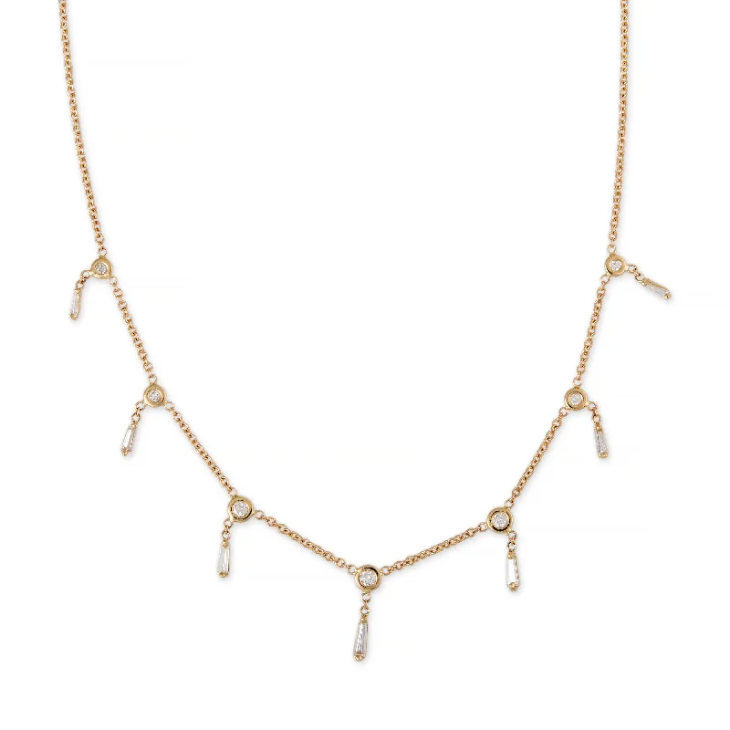 women's rose gold necklace -HALF BAGUETTE SHAKER NECKLACE