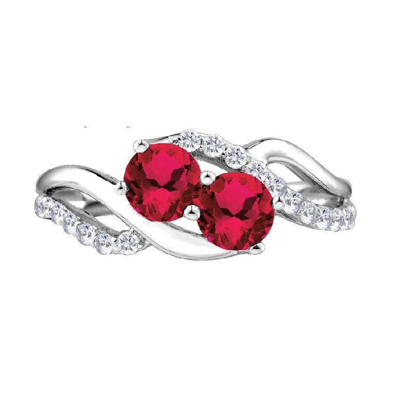 women's engagement ring with colorful gemstones -Ruby and White Sapphire Ring in Sterling Silver