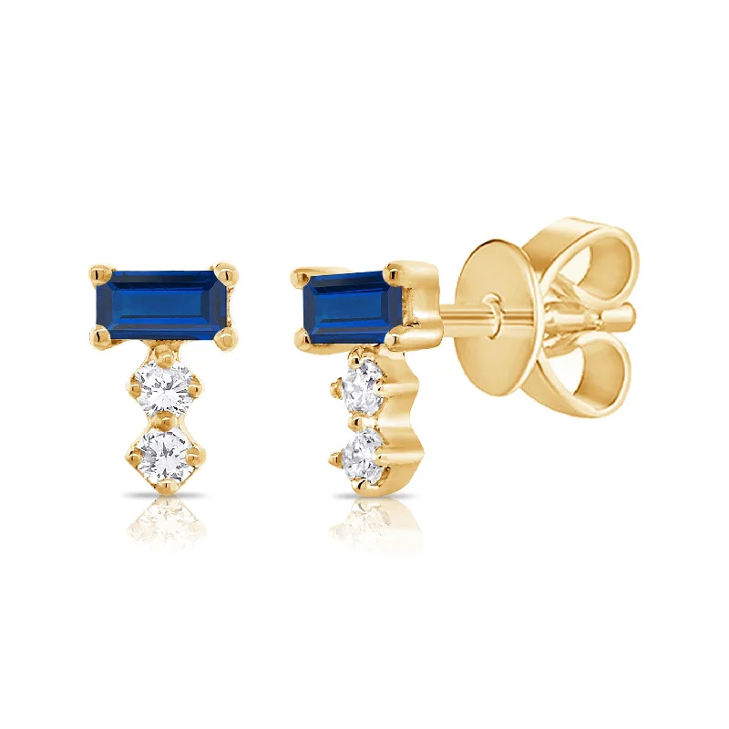 women's handmade earrings -Sapphire & Diamond Stud made in 14K Gold