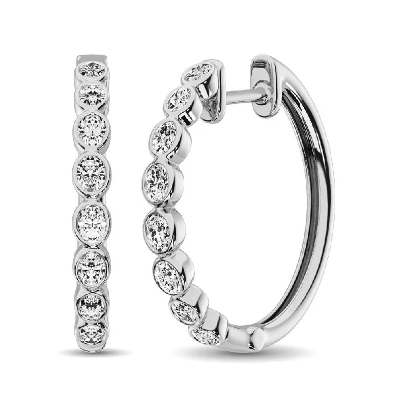 women's unique earrings -14K White Gold 1/3 Ct.Tw. Diamond Hoop Earrings