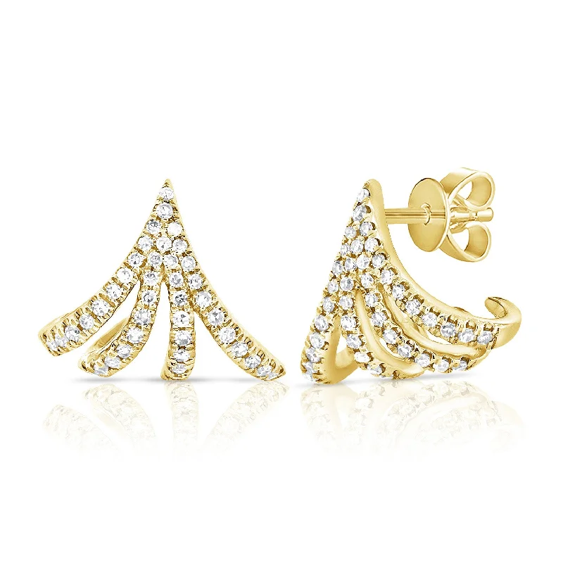 women's multi-stone earrings -Elegant 14K Gold Cage Huggie Earrings with 0.22 Carat Diamonds