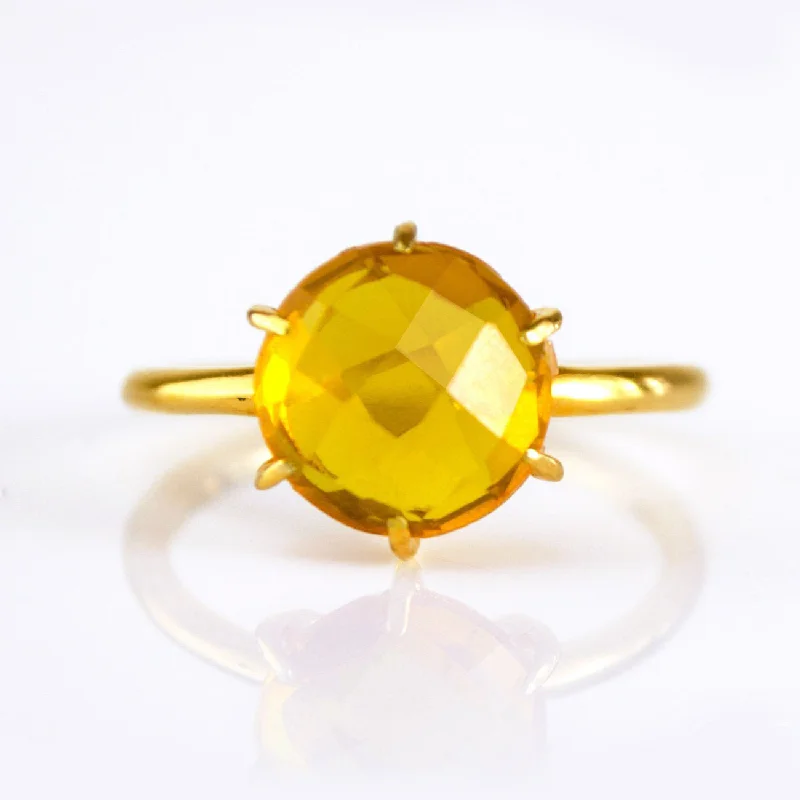 women's engagement ring with emerald -Citrine Round Prong Set Ring : November Birthstone