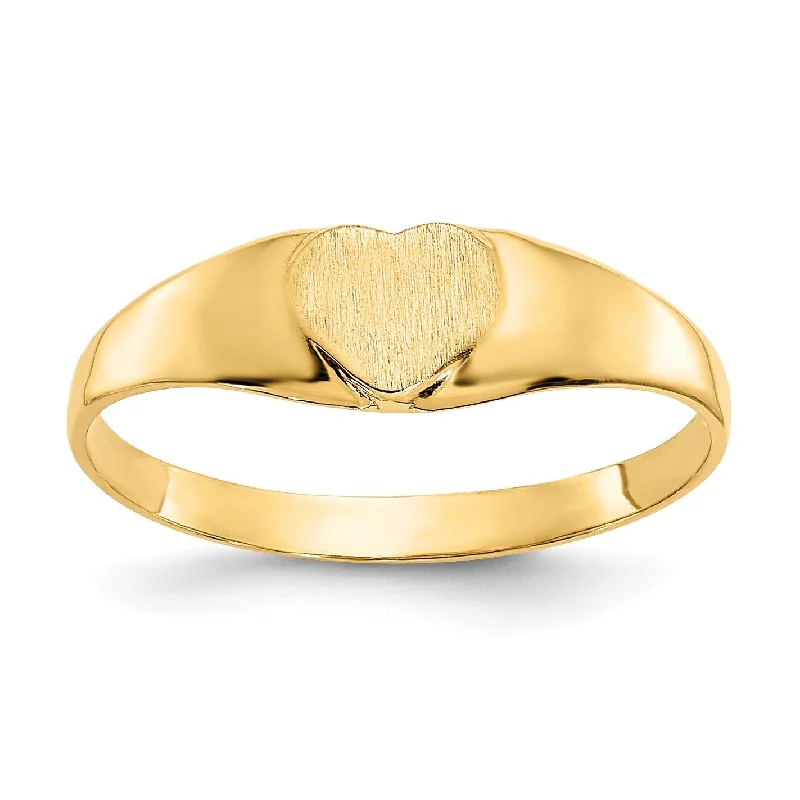 women's engagement ring with side stones -14KT Yellow Gold Childrens Heart Signet Ring; Size 3