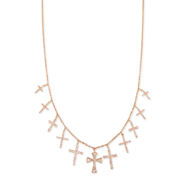 women's rose gold necklace -11 ASSORTED PAVE DIAMOND CROSS SHAKER NECKLACE