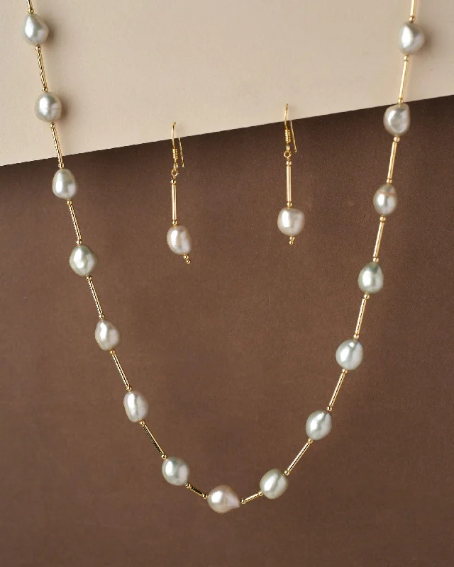 women's beaded necklace -Fancy Grey Pearl Necklace Set