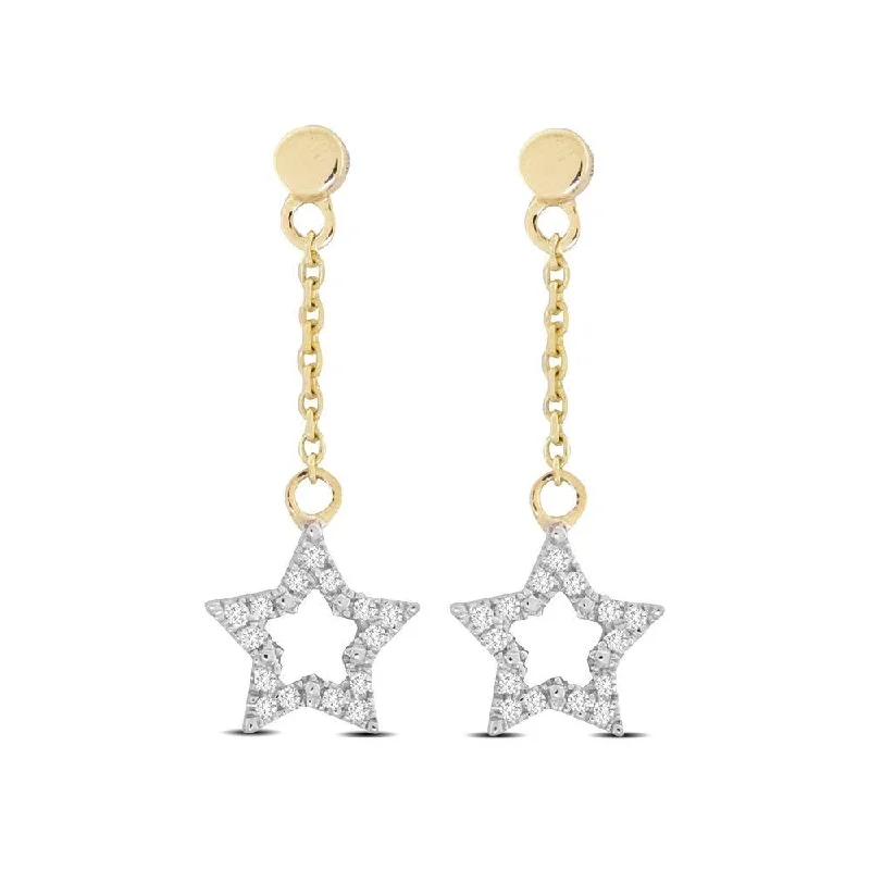 women's wedding earrings -10K Yellow Gold 1/20 Ct.Tw.Diamond Star Dangler Earrings