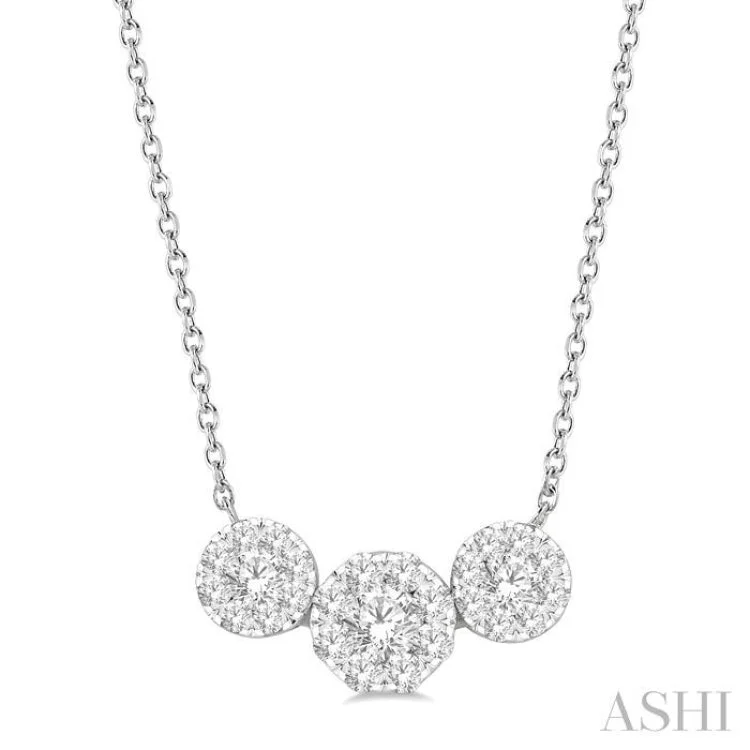 women's moon necklace -3/4 Ctw Triple Circle Lovebright Round Cut Diamond Necklace in 14K White Gold