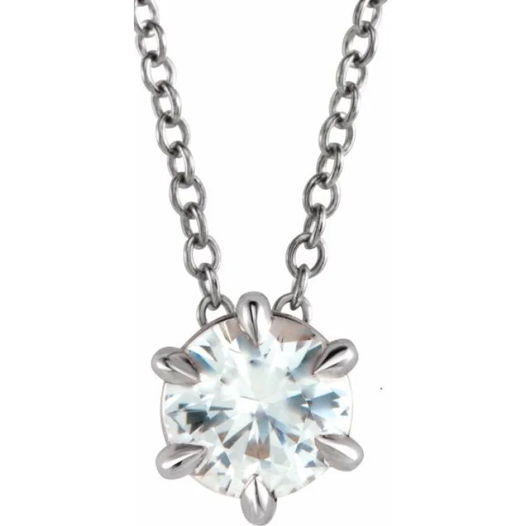 women's gemstone pendant necklace -Sterling Silver 3/4 CT Natural Diamond Solitaire 16-18" Necklace