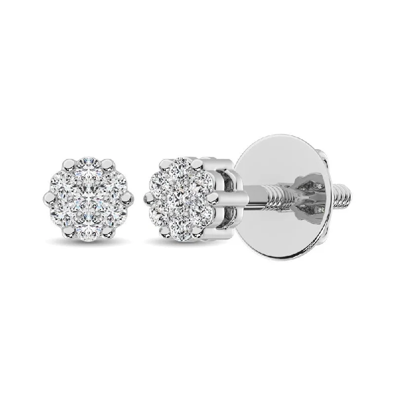 women's moon earrings -Sterling Silver 1/10 Ct.Tw. Diamond Flower Studs Earrings