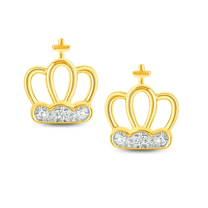 women's statement drop earrings -Diamond 1/50 Ct.Tw. Royal Crown Earrings in 10K Yellow Gold