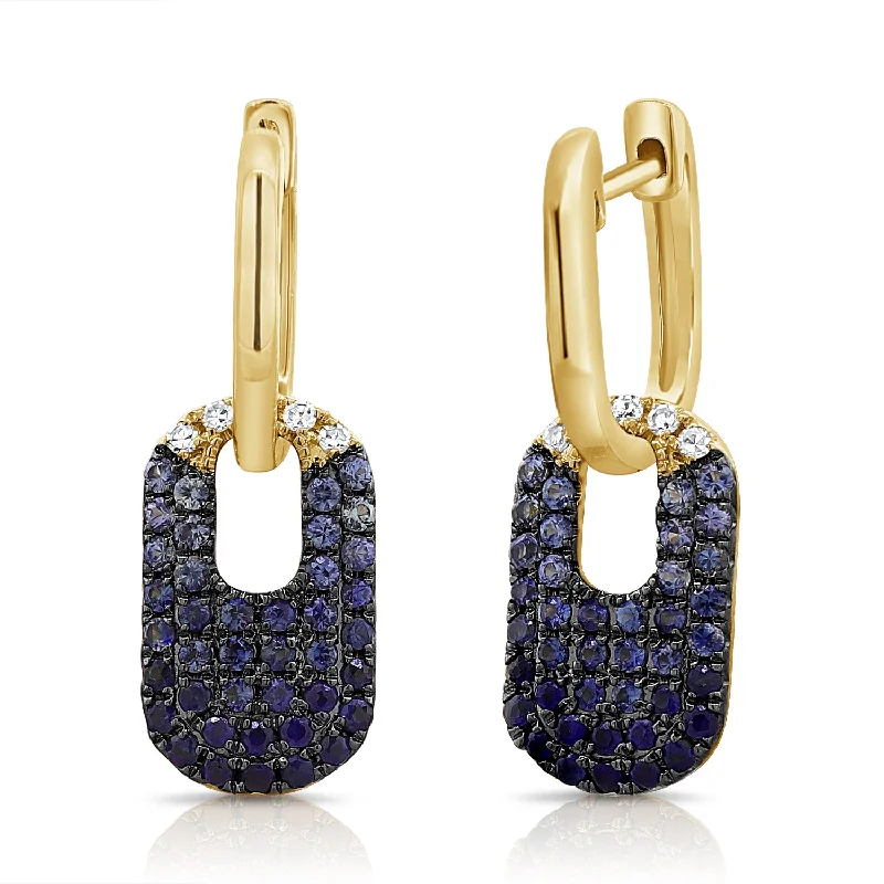 women's round earrings -Elegant Sapphire Link Earrings with Diamond Accents