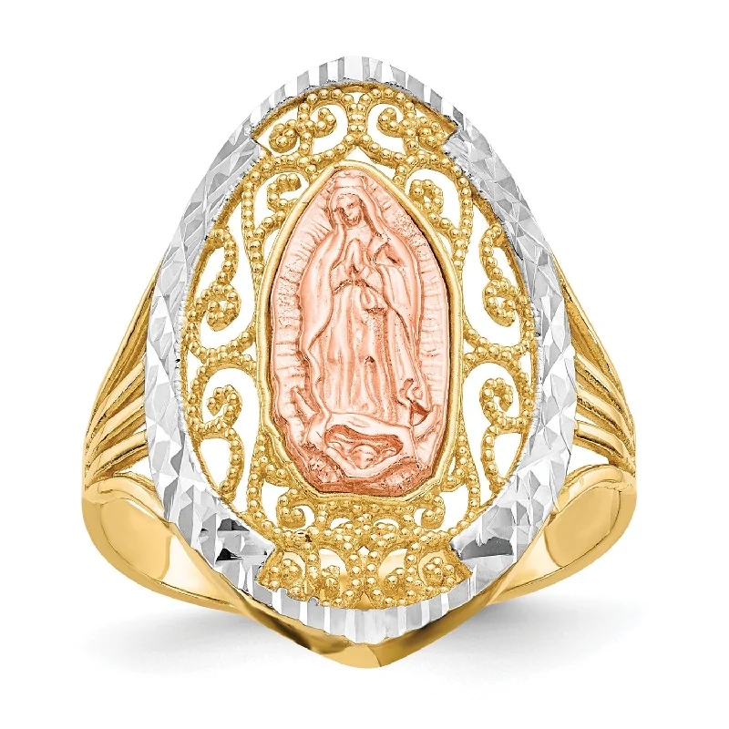 women's engagement ring with gemstone accents -14KT Tri-Color Gold Guadalupe Ring; Size 8