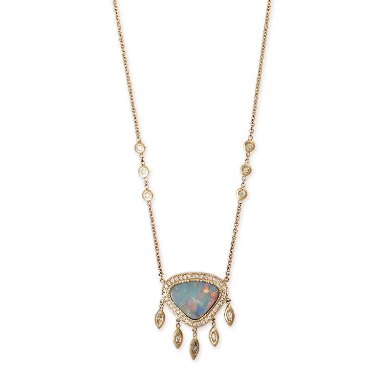 women's hoop necklace -PAVE OPAL TRILLION + MARQUISE DIAMOND SHAKER NECKLACE