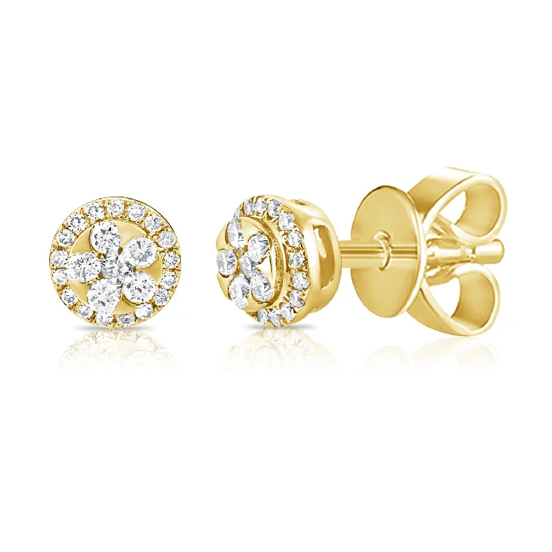 women's bold earrings -Diamond Floral Stud Earrings