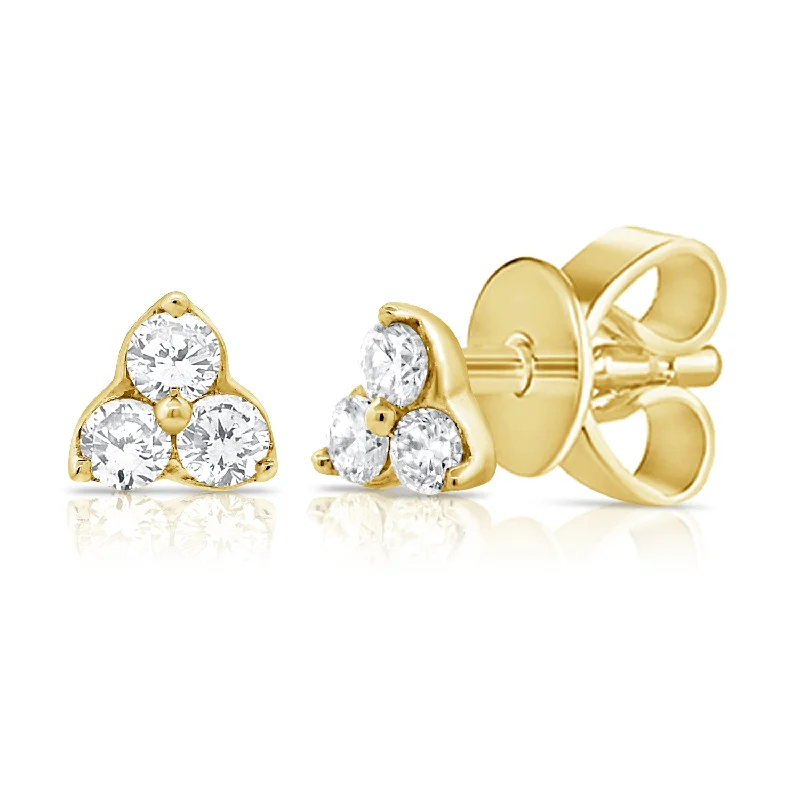 women's tribal earrings -3 Stone Classic Clover Design Diamond Stud Earrings