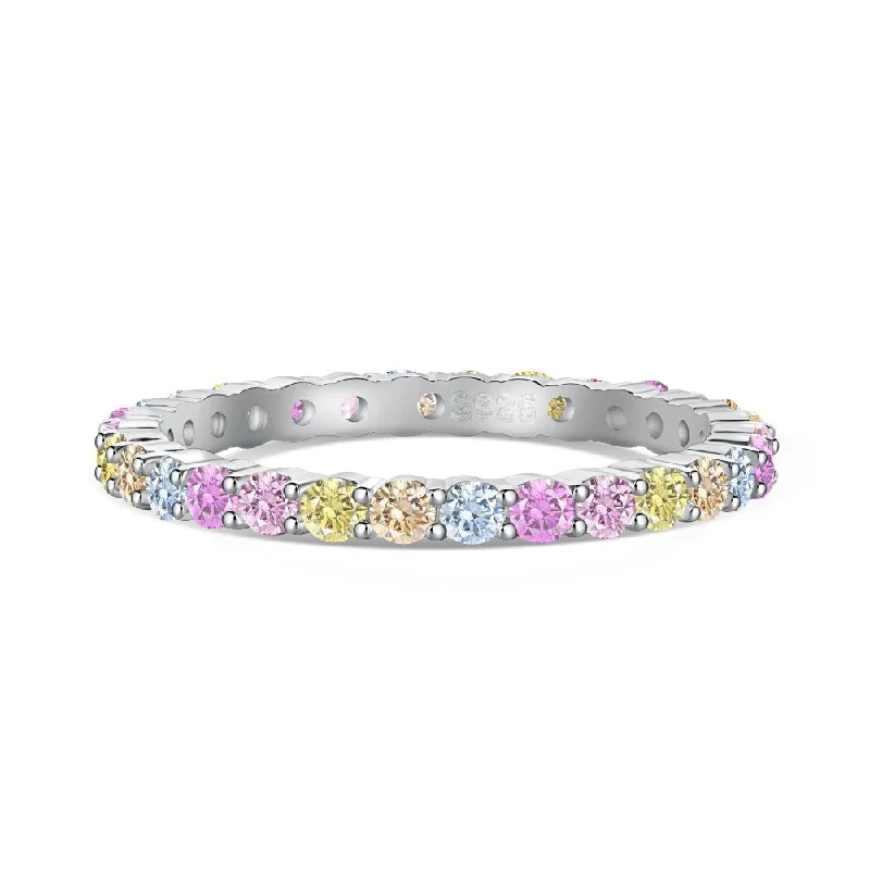 women's engagement ring with four-prong setting -Delicate Stackable Pastel Eternity Ring Band | S925 | CZ