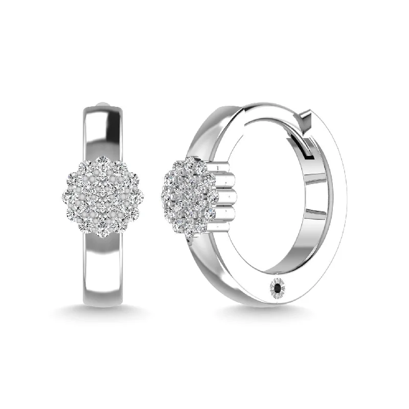 women's adjustable earrings -10K White Gold 1/10 Ctw Diamond Hoop Earrings