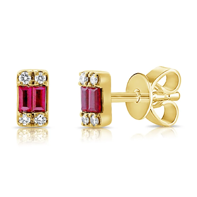 women's custom gemstone earrings -Ruby & Diamond Studs made in 14K Gold