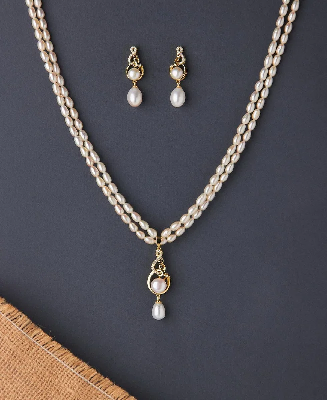 women's pendant necklace -Elegant Real Pearl Necklace Set