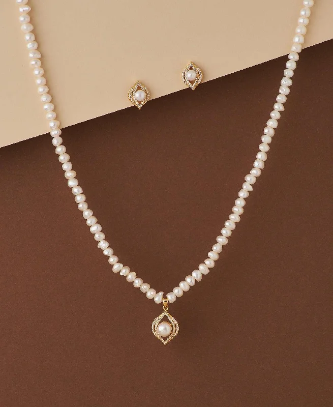 women's pendant necklace -Elegant Real Pearl Necklace Set