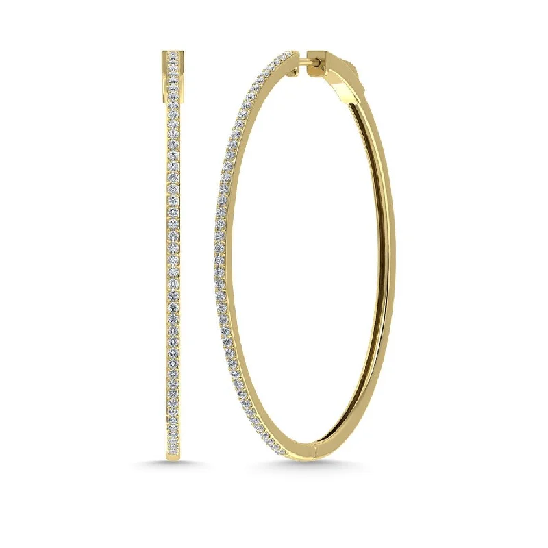 women's charm earrings -Diamond 1 5/8 Ct.Tw. Oval Shape Hoop Earrings in 10K Yellow Gold (2.5 inches)