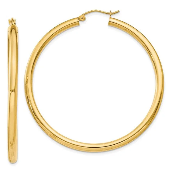 women's custom gemstone earrings -14K Yellow Gold 3MM Large Tube Hoop Earrings