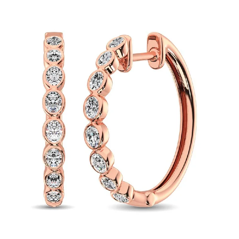 women's luxury diamond earrings -10K Rose Gold 1/3 Ct.Tw. Diamond Hoop Earrings