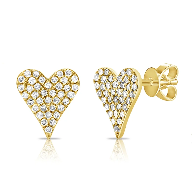 women's hammered gold earrings -14K Diamond Heart Stud with 0.20ct Diamonds